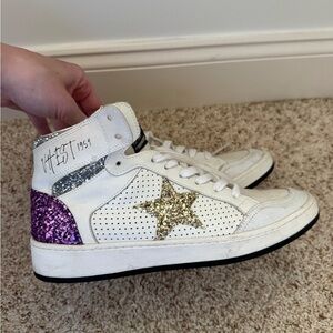 Vintage Havana White and Gold Star High-Top Sneakers